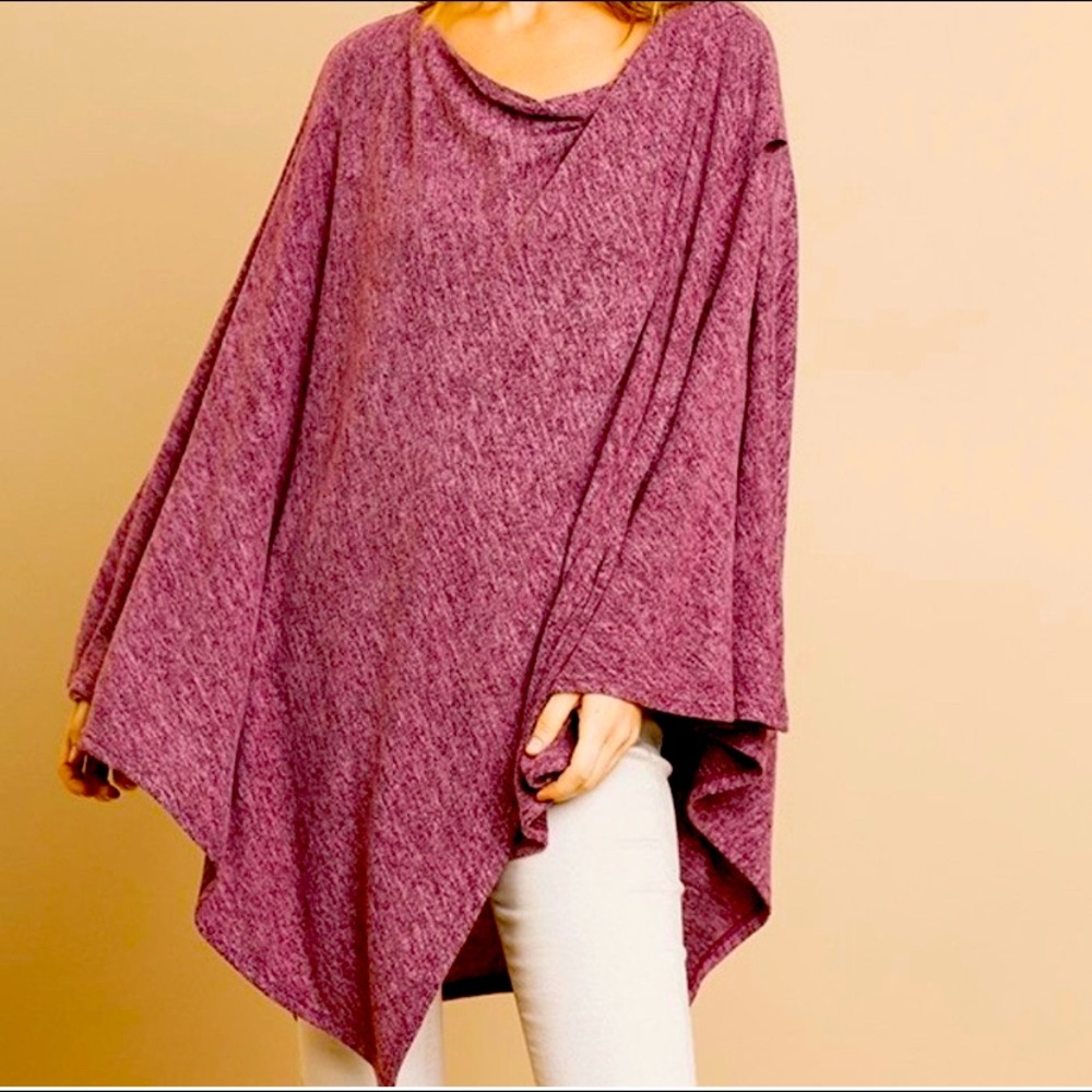 GiGio Heathered Burgandy Poncho Cape